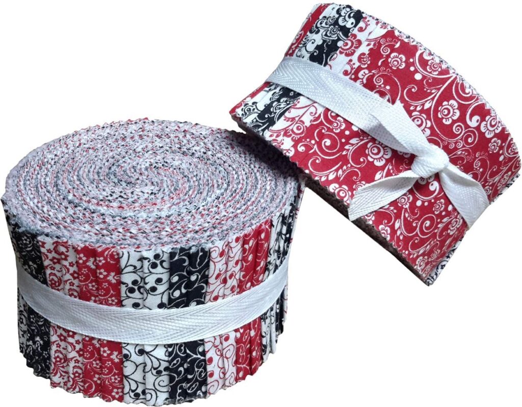 Red Black & White Collection Jelly Roll 40 Precut 2.5-inch Quilting Fabric Strips By Santee - Best Pre Cut Quilt Squares